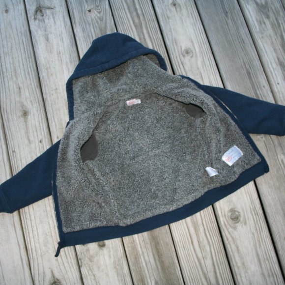 FUZZY SHERPA Zipper Hoodie Boy 4/5 Warm Bright Blue & Navy Light Jacket Layering - Picture 9 of 16